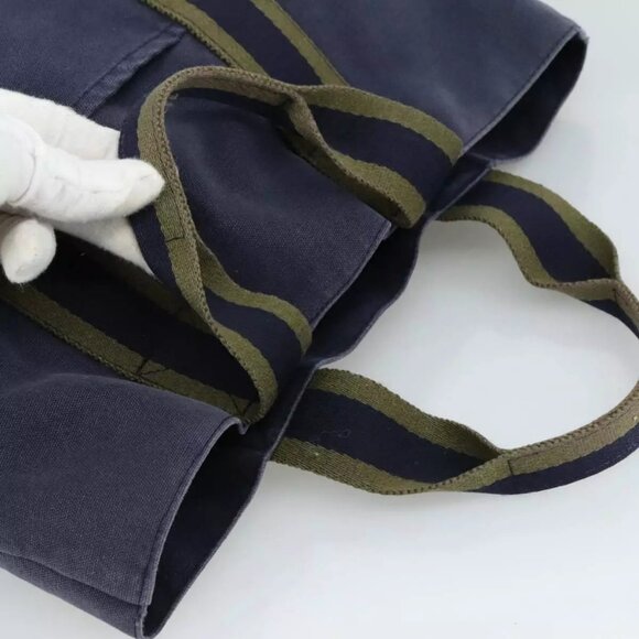 HERMES Fourre Tout Cabas Tote Bag Canvas Navy Khaki Auth ti2566 - Picture 6 of 15